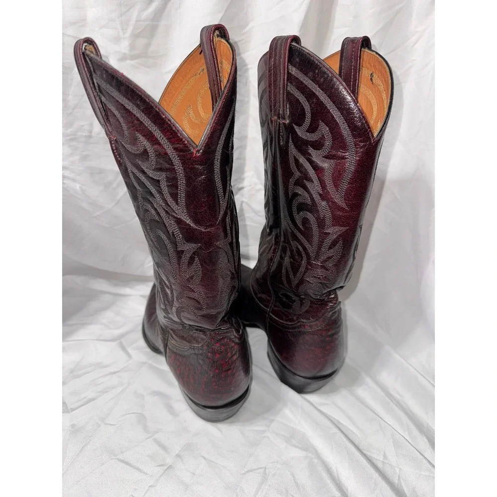 Tony Lama Mens Black Cherry Leather Western Cowboy Boots 03412 Burgundy 8.5 EE - Picture 12 of 12